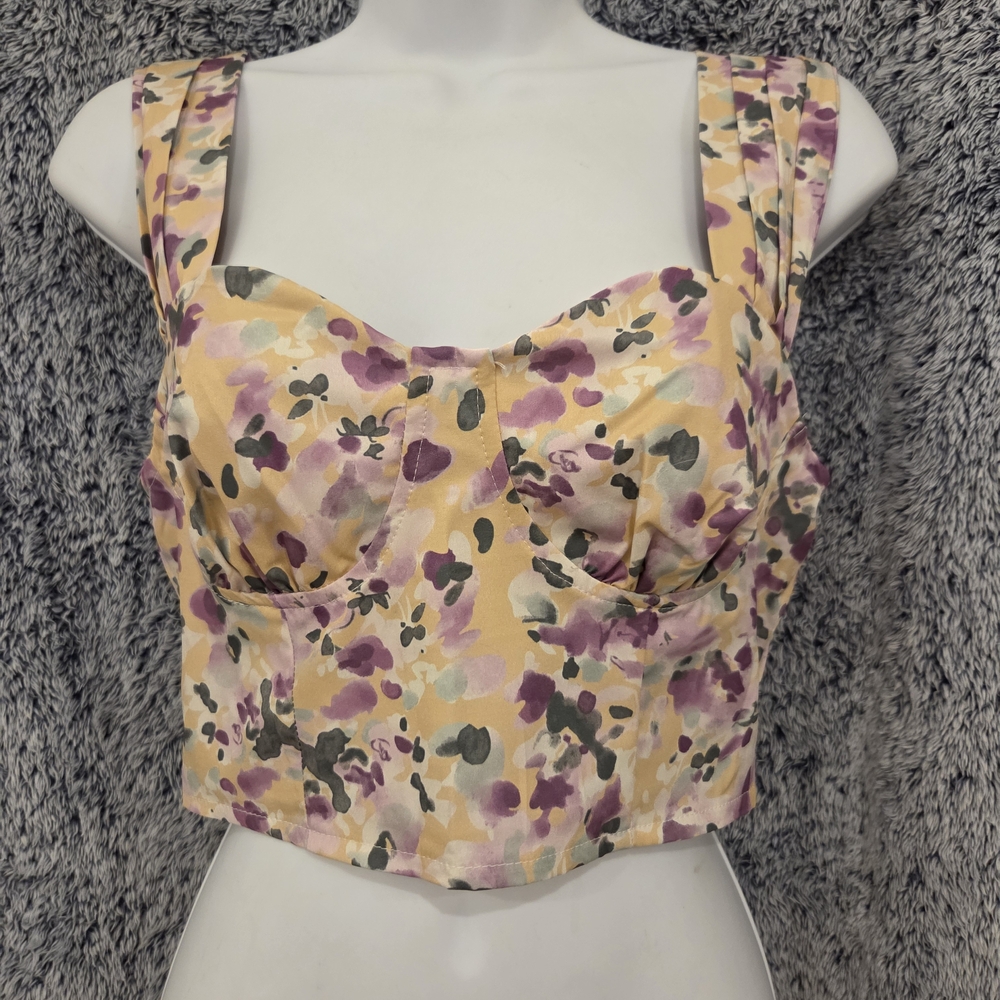 Multicolor Satin Corset Floral Crop Top